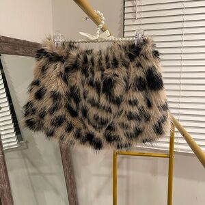 Cream and Black faux fur mini skirt s
